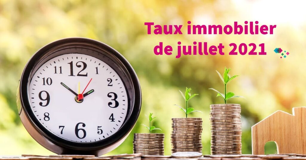 Illustration pièces de monnaie et d'une pendule pour représenter les taux immobilier de juillet 2021